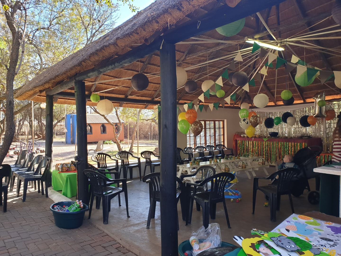 Green and white d&eacute;cor set up on the open lapa