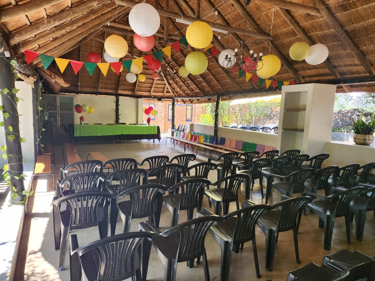 Chairs and bunting arranged for a school graduation