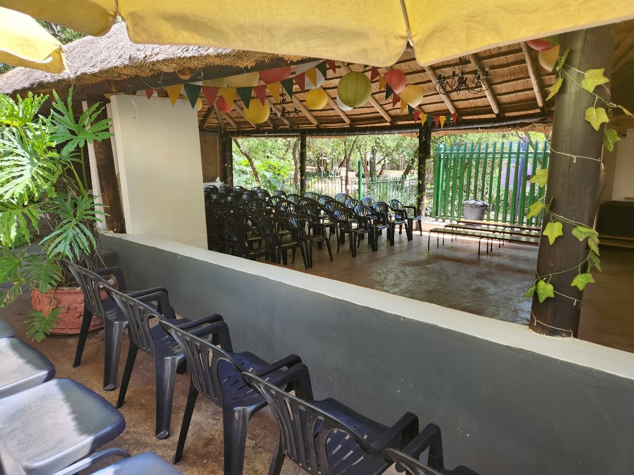 Covered seating area set up for a graduation