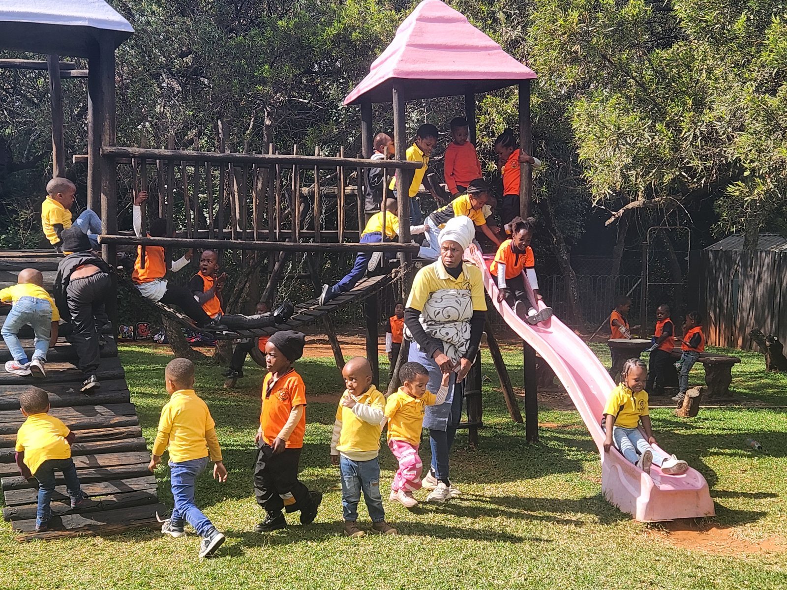 Pupils on the climbing frames and slide