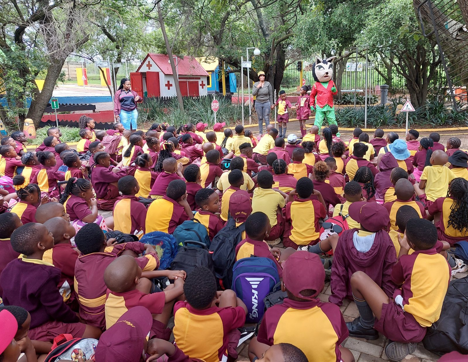 A large school group gathered for the road safety talk