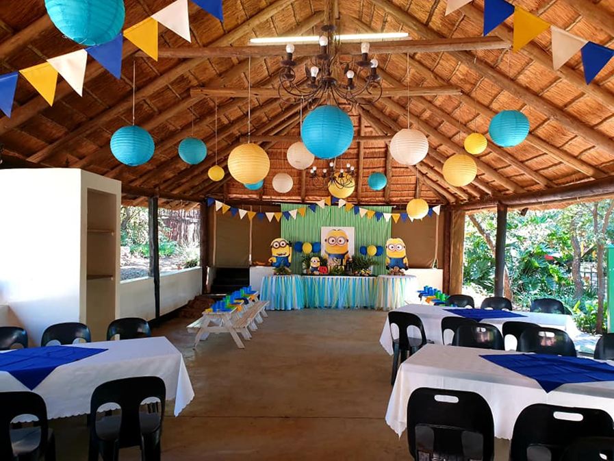 Klipkoppie Lapa hall decorated with lanterns and bunting for a celebration